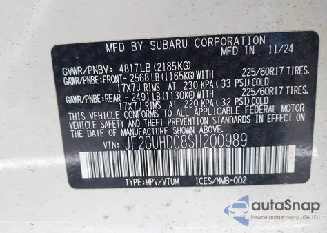 2025 Subaru Crosstrek Premium from USA, damaged, VIN JF2GUHDC8SH200989